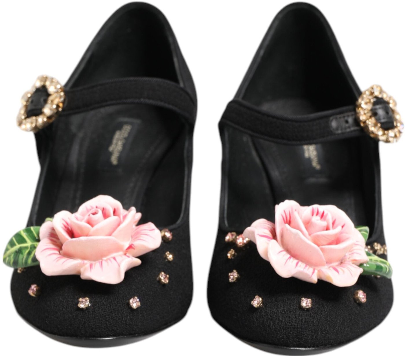 Dolce & Gabbana Black Flower Crystal Embellished Mary Jane Shoes