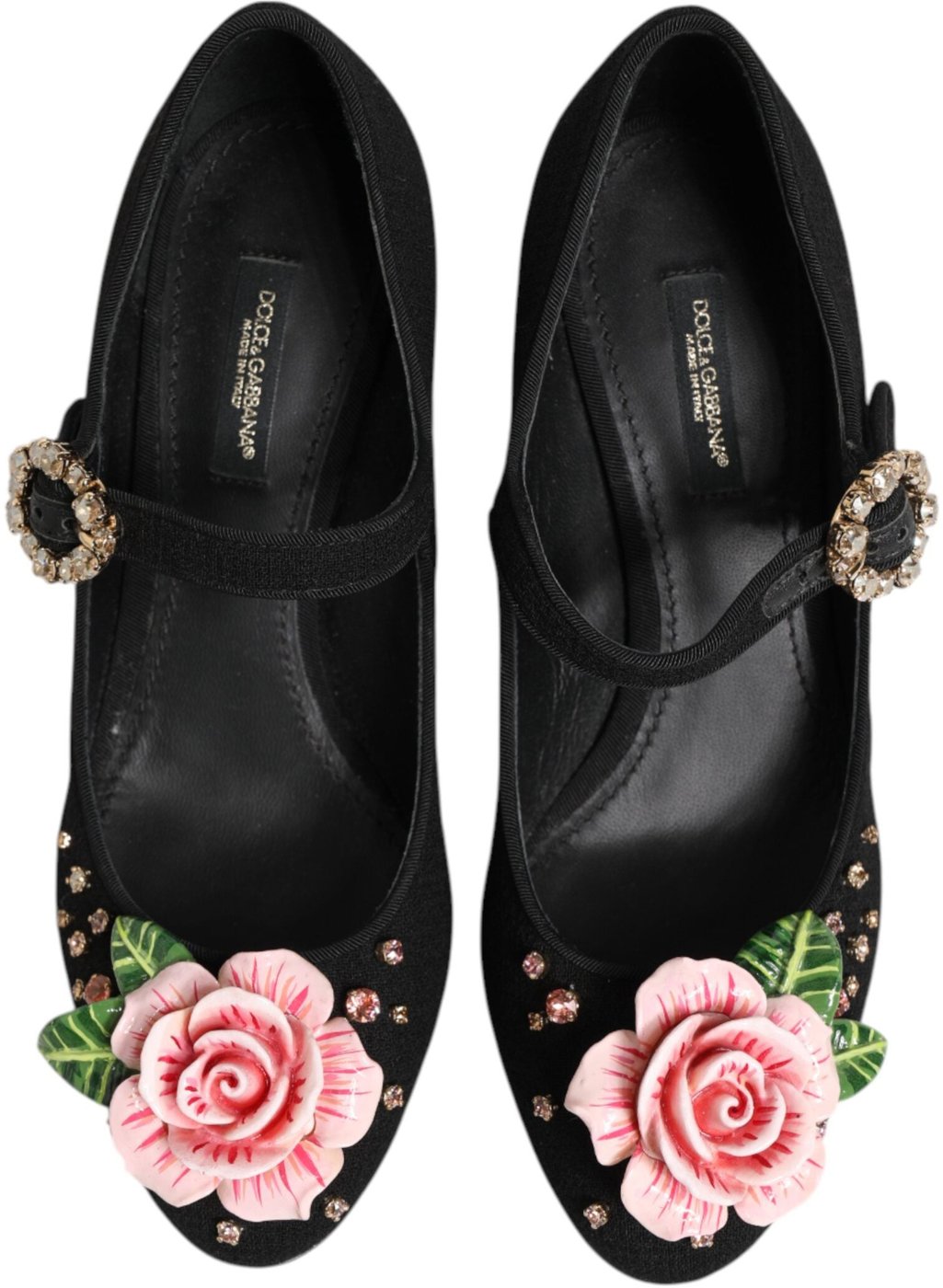 Dolce & Gabbana Black Flower Crystal Embellished Mary Jane Shoes