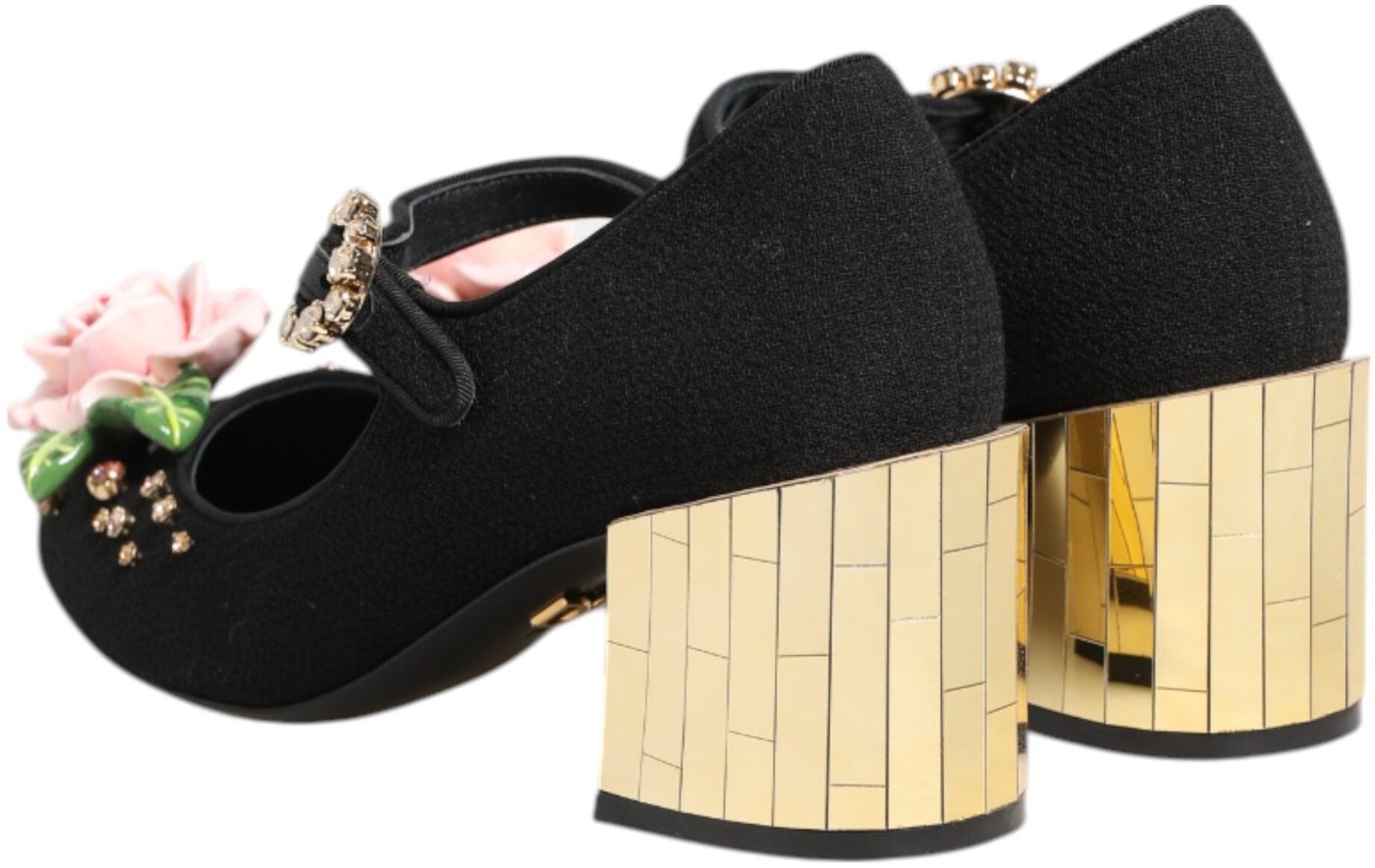 Dolce & Gabbana Black Flower Crystal Embellished Mary Jane Shoes