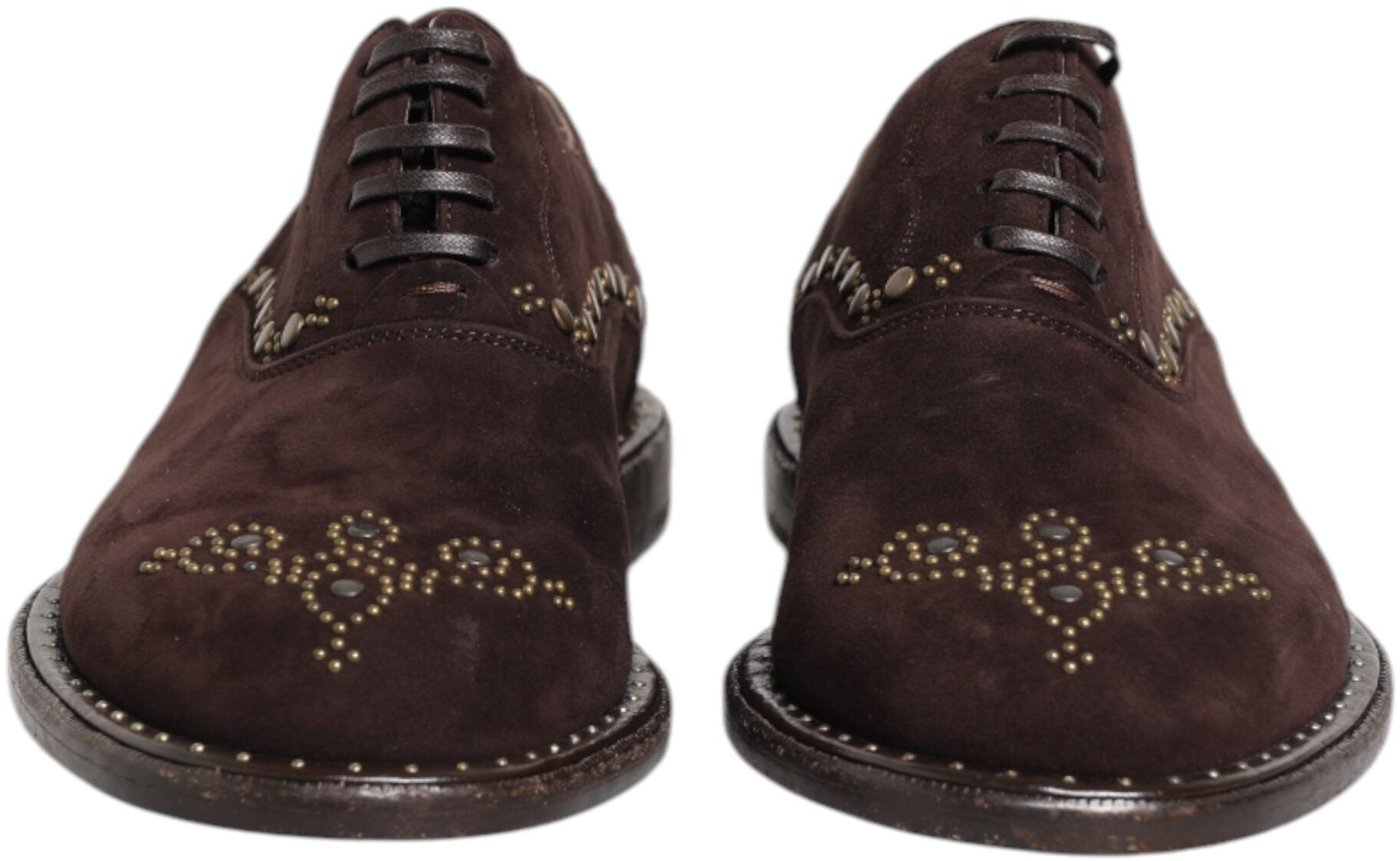 Dolce & Gabbana Brown Velvet Lace Up Oxford Dress Shoes