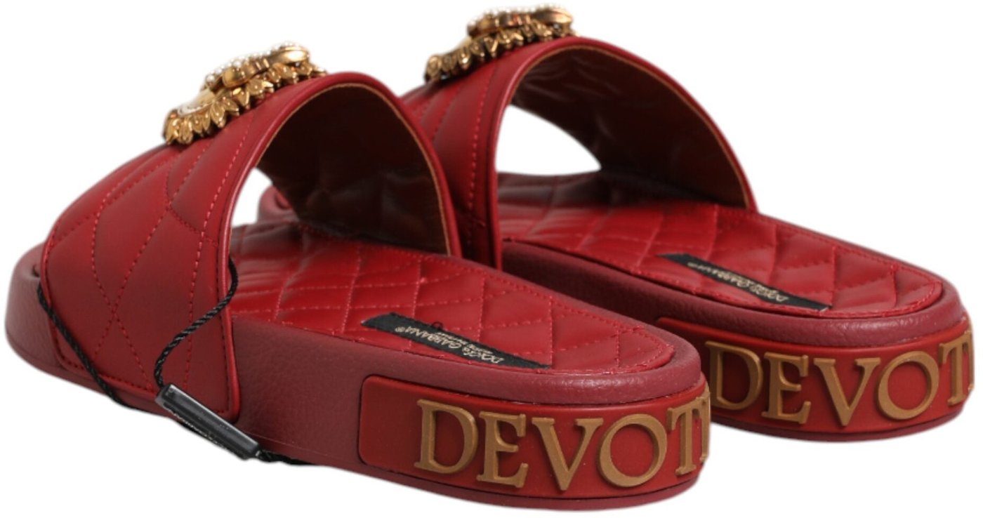 Dolce & Gabbana Red Devotion Matelassé Leather Slides Shoes