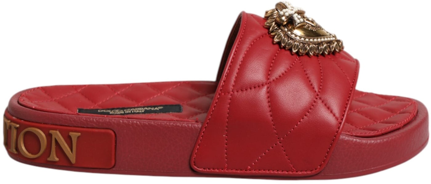 Dolce & Gabbana Red Devotion Matelassé Leather Slides Shoes