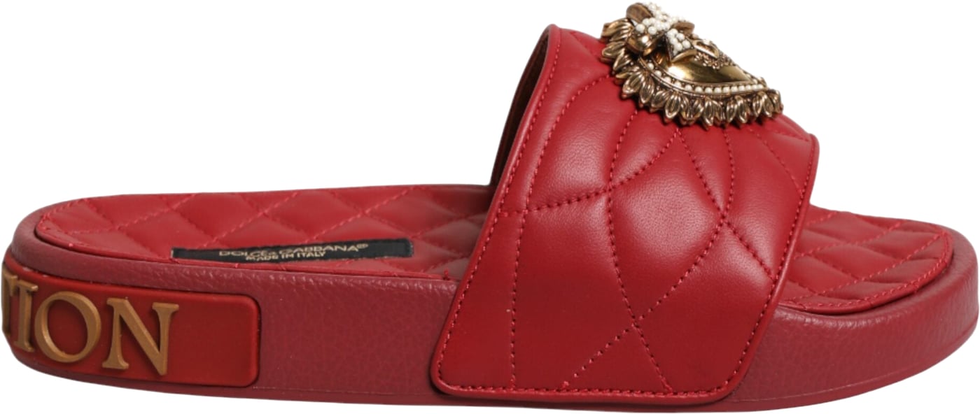 Dolce & Gabbana Red Devotion Matelassé Leather Slides Shoes