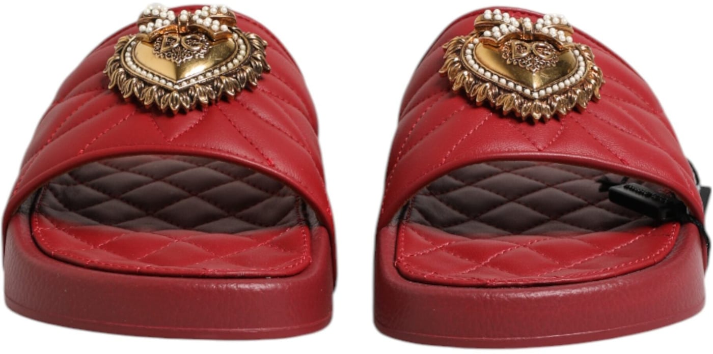 Dolce & Gabbana Red Devotion Matelassé Leather Slides Shoes