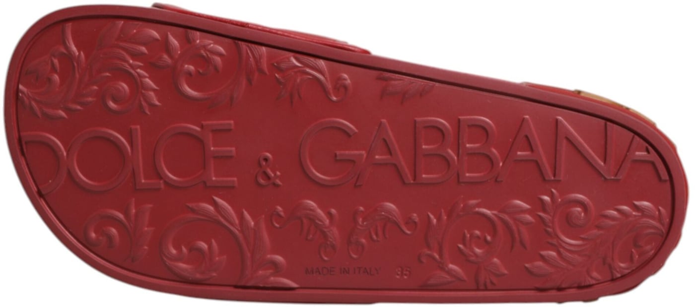 Dolce & Gabbana Red Devotion Matelassé Leather Slides Shoes