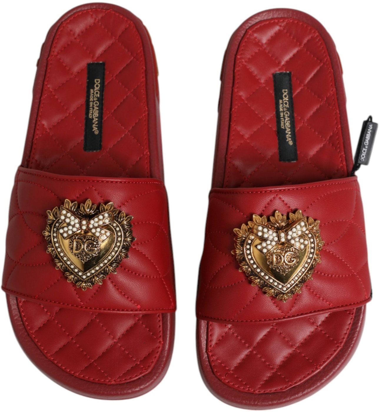 Dolce & Gabbana Red Devotion Matelassé Leather Slides Shoes