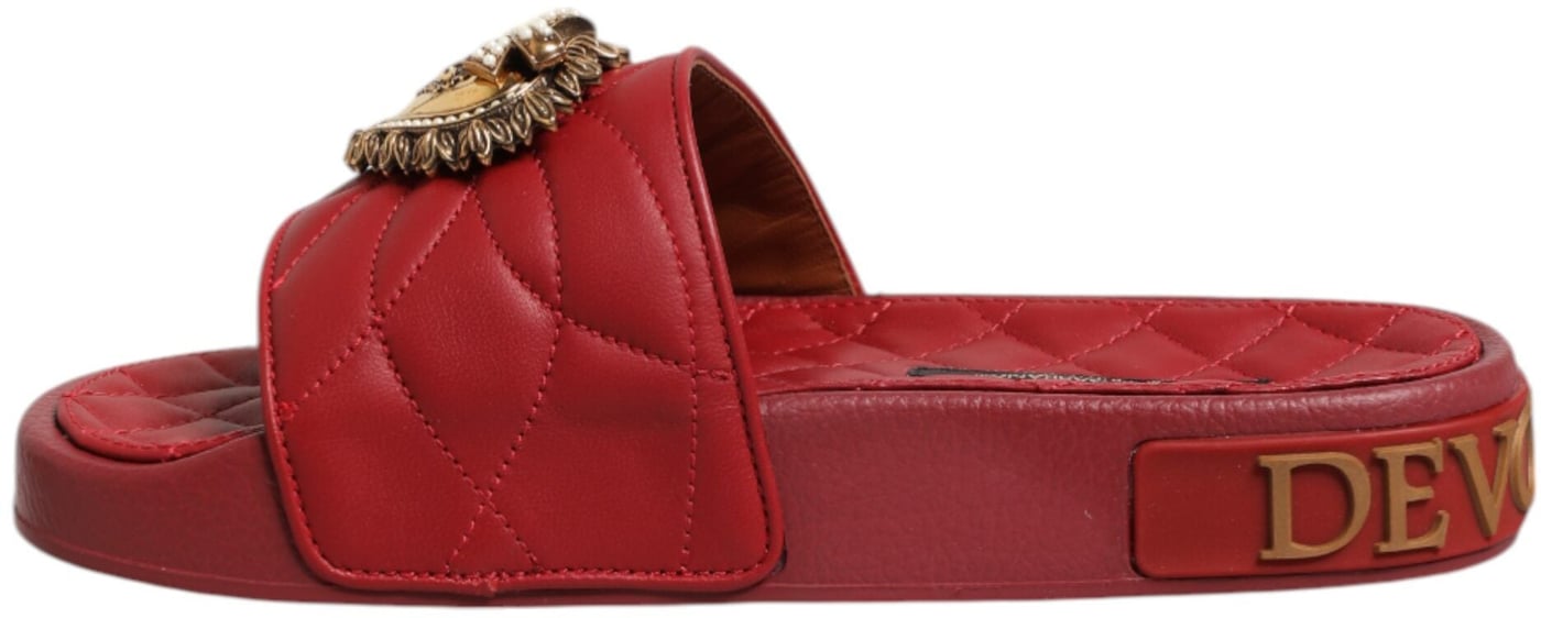 Dolce & Gabbana Red Devotion Matelassé Leather Slides Shoes