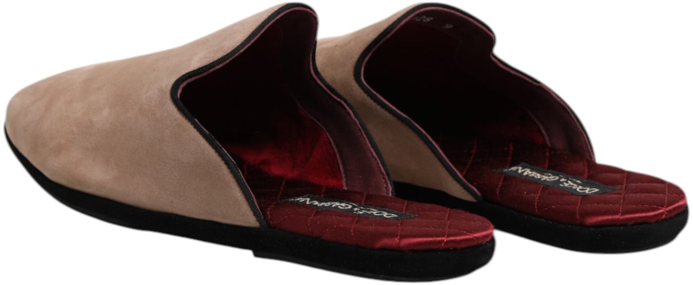 Dolce & Gabbana Beige Suede Leather Slides Flat Slipper Shoes