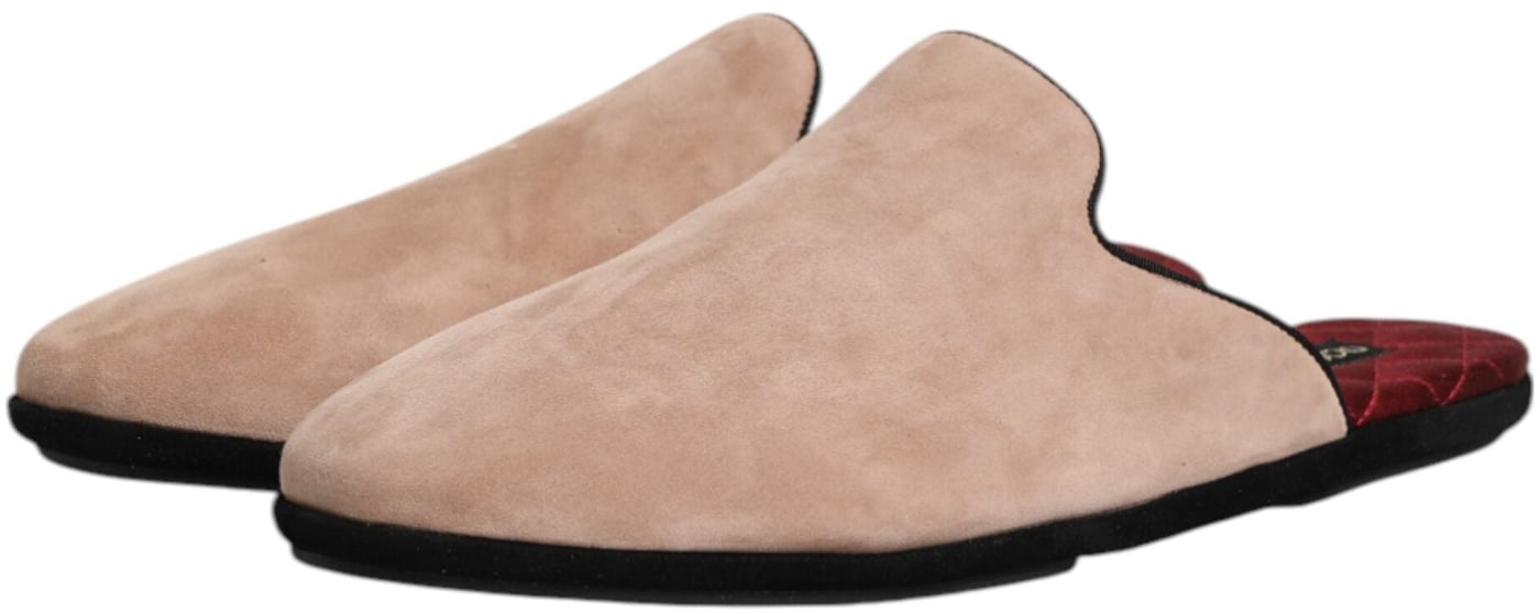 Dolce & Gabbana Beige Suede Leather Slides Flat Slipper Shoes
