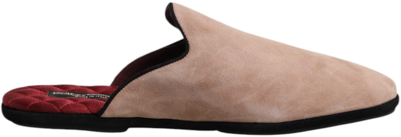 Dolce & Gabbana Beige Suede Leather Slides Flat Slipper Shoes