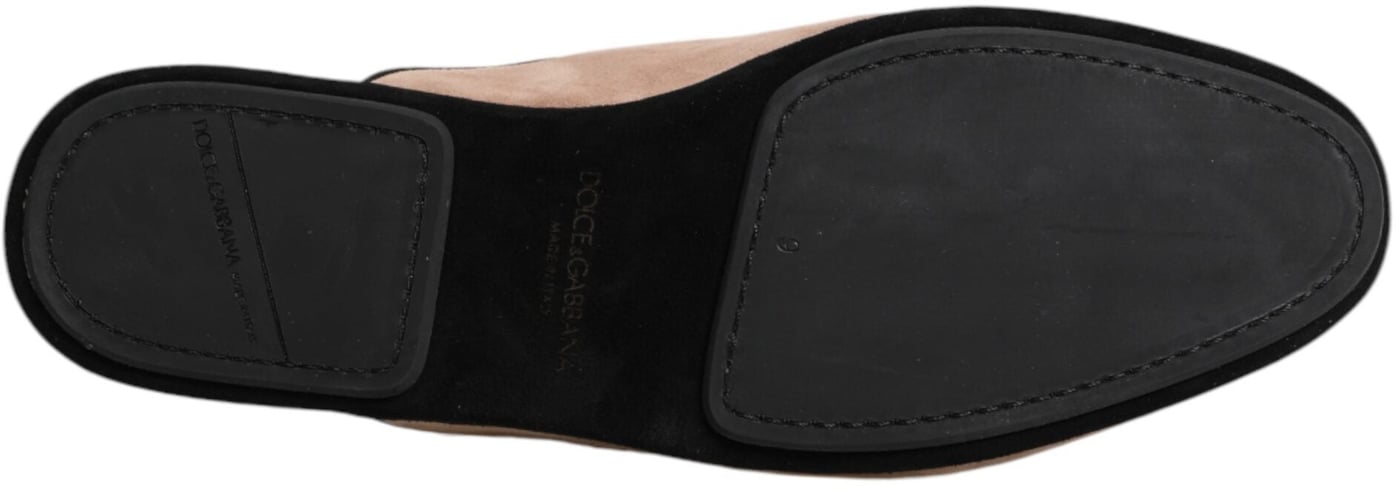 Dolce & Gabbana Beige Suede Leather Slides Flat Slipper Shoes
