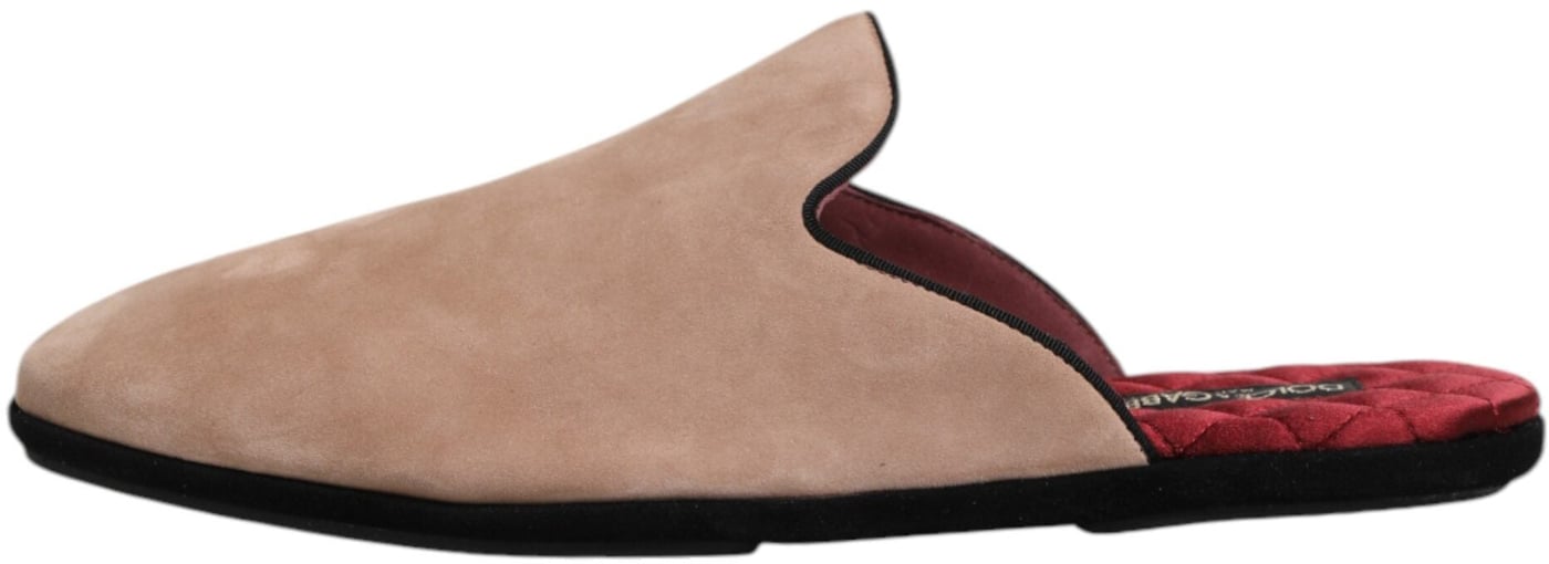 Dolce & Gabbana Beige Suede Leather Slides Flat Slipper Shoes