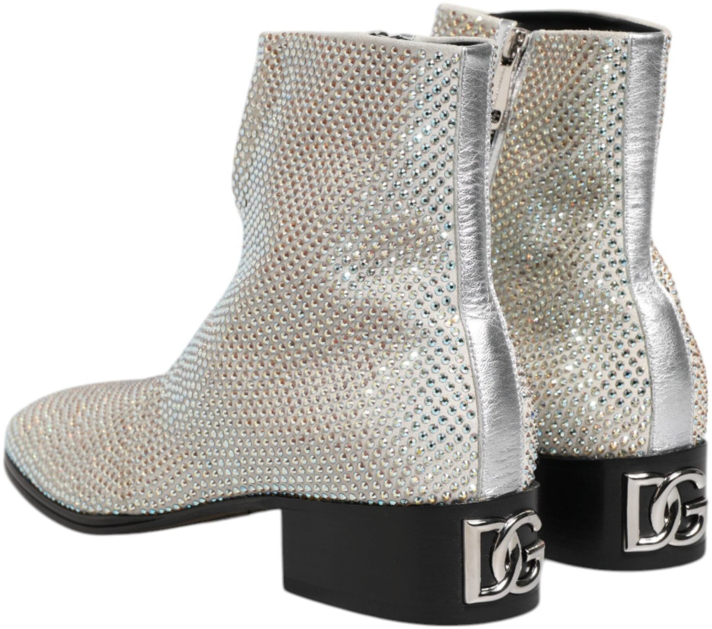 Dolce & Gabbana White Strass DG Logo Heels Ankle Boots Shoes
