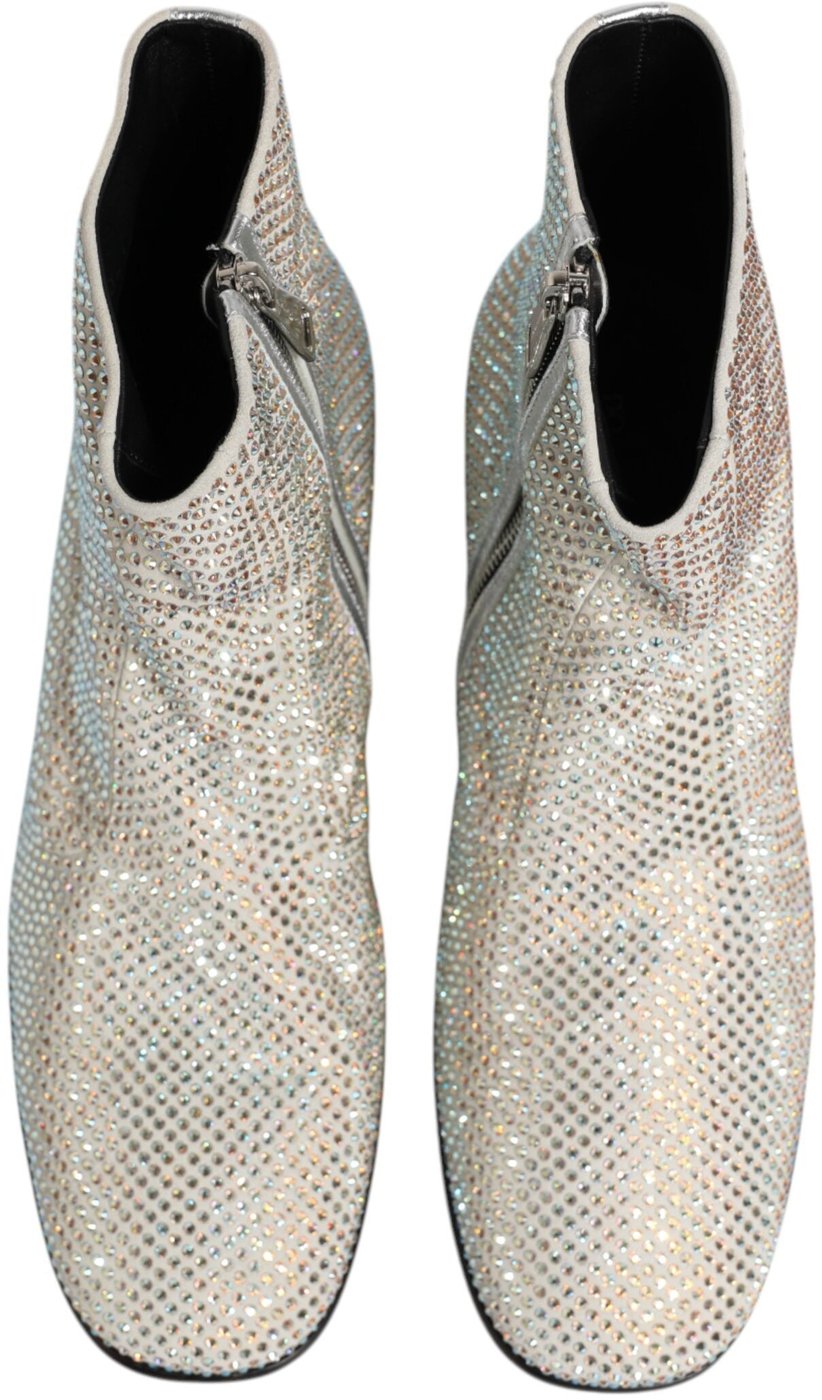 Dolce & Gabbana White Strass DG Logo Heels Ankle Boots Shoes