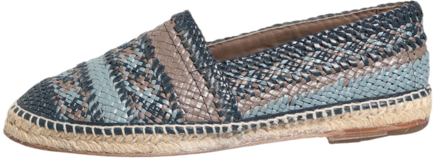 Dolce & Gabbana Blue Gray Woven Leather Buffalo Espadrille Shoes