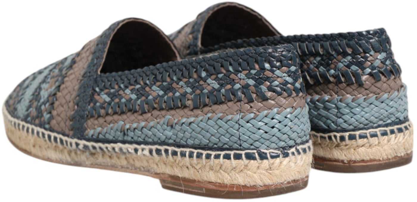 Dolce & Gabbana Blue Gray Woven Leather Buffalo Espadrille Shoes