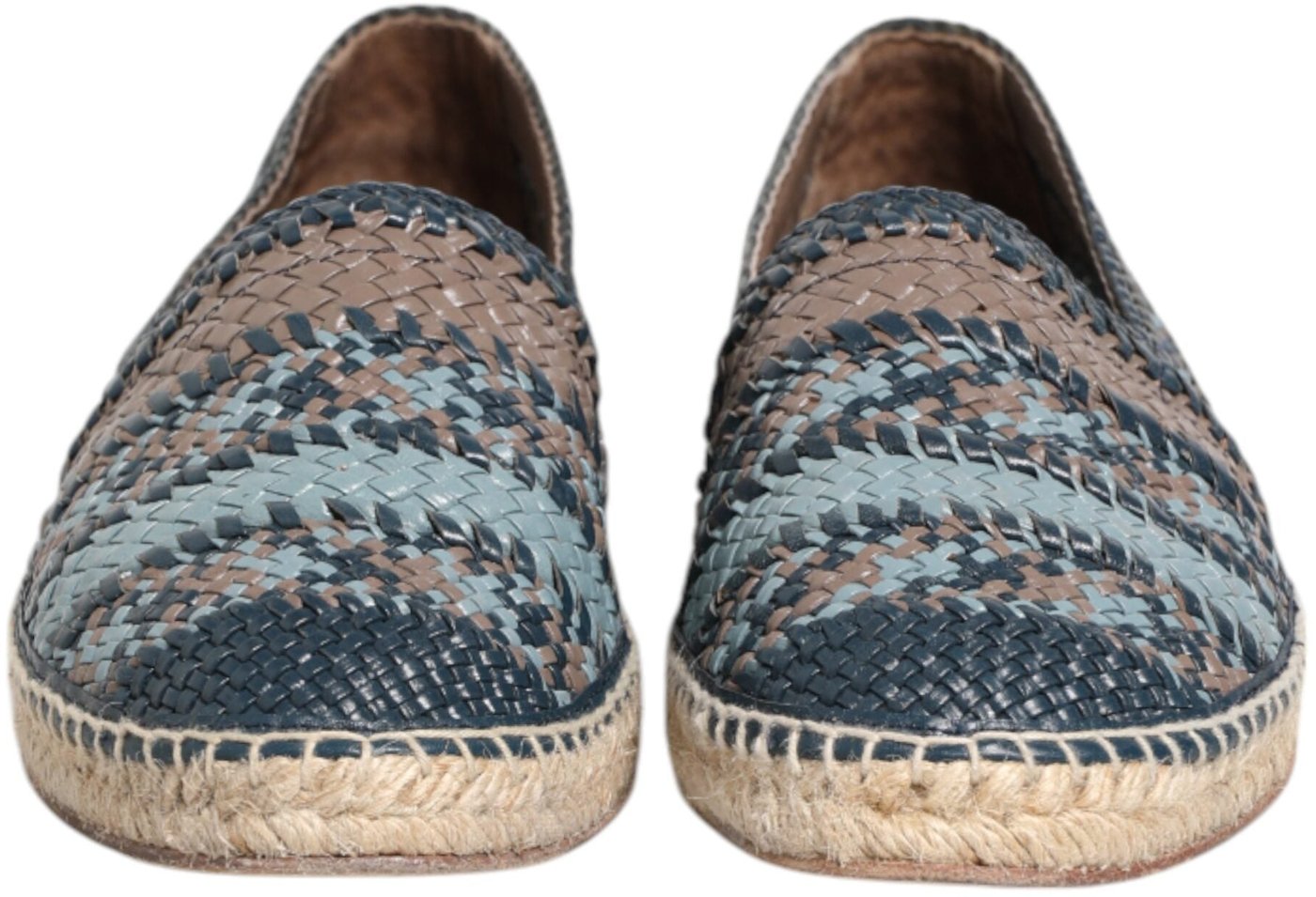 Dolce & Gabbana Blue Gray Woven Leather Buffalo Espadrille Shoes