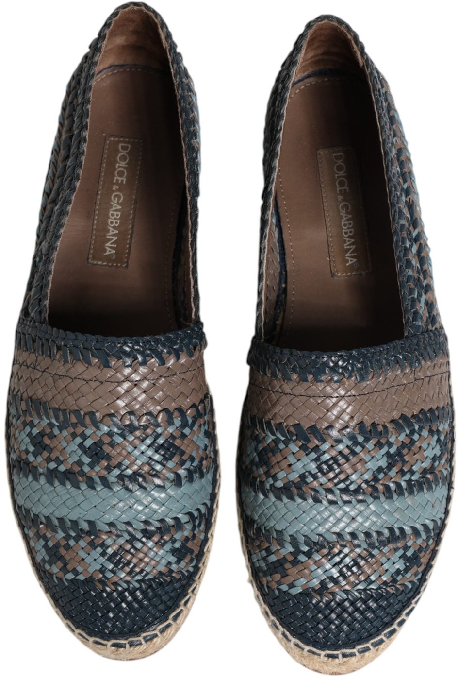 Dolce & Gabbana Blue Gray Woven Leather Buffalo Espadrille Shoes
