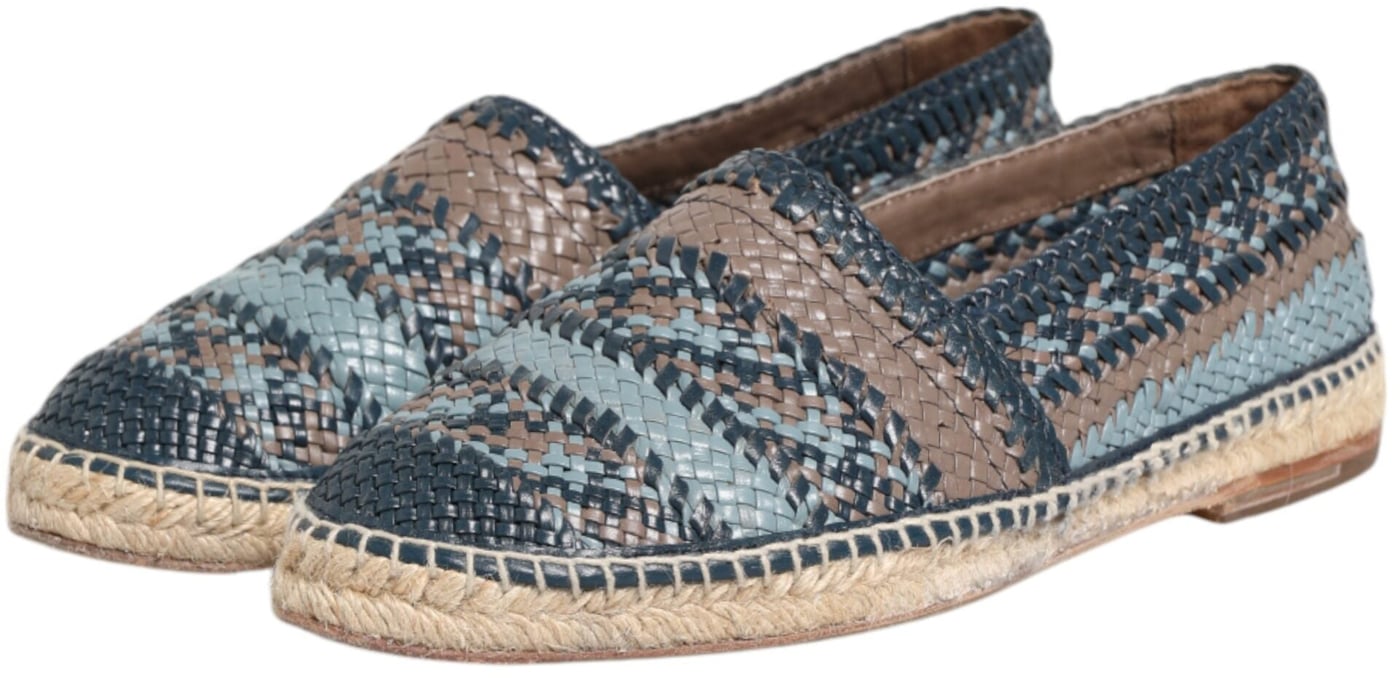Dolce & Gabbana Blue Gray Woven Leather Buffalo Espadrille Shoes