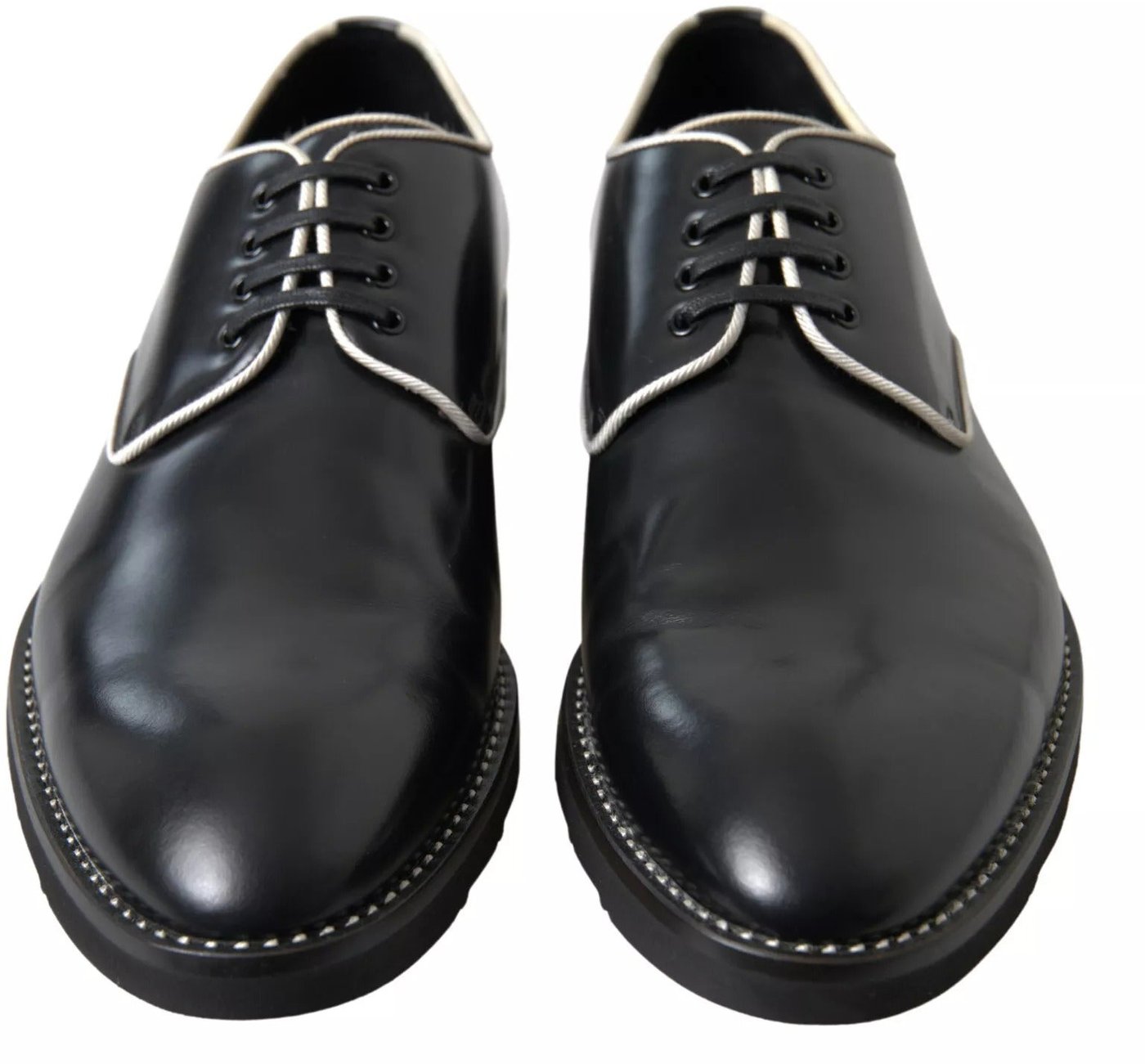 Dolce & Gabbana Black White Leather Formal Dress Shoes