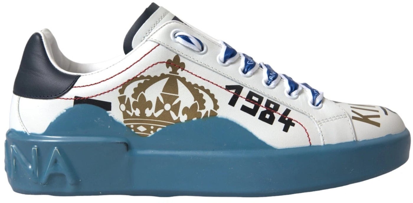 Dolce & Gabbana Blue White Printed Portofino Melt Sneakers