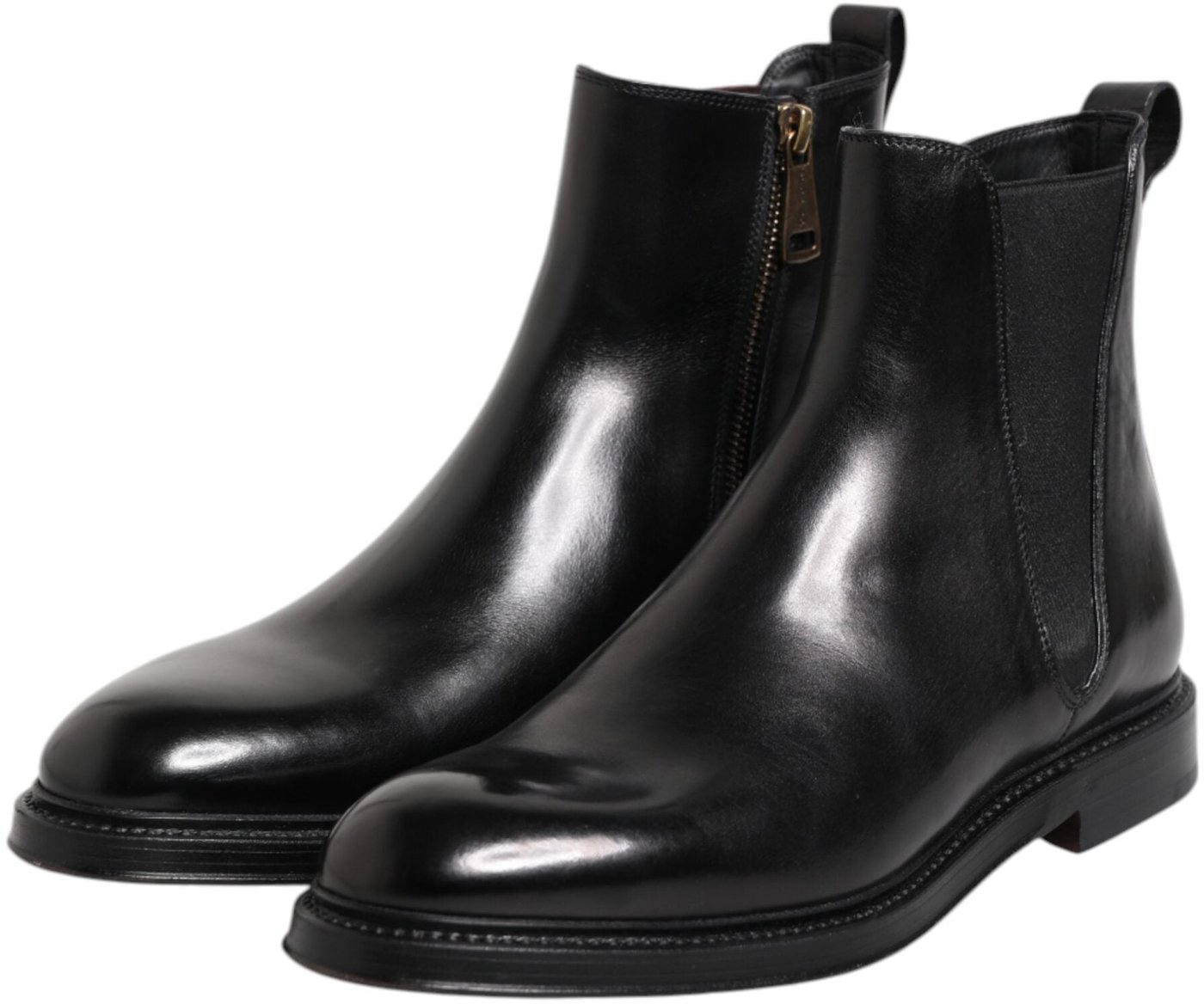 Dolce & Gabbana Black Chelsea Leather Mid Calf Boots Shoes