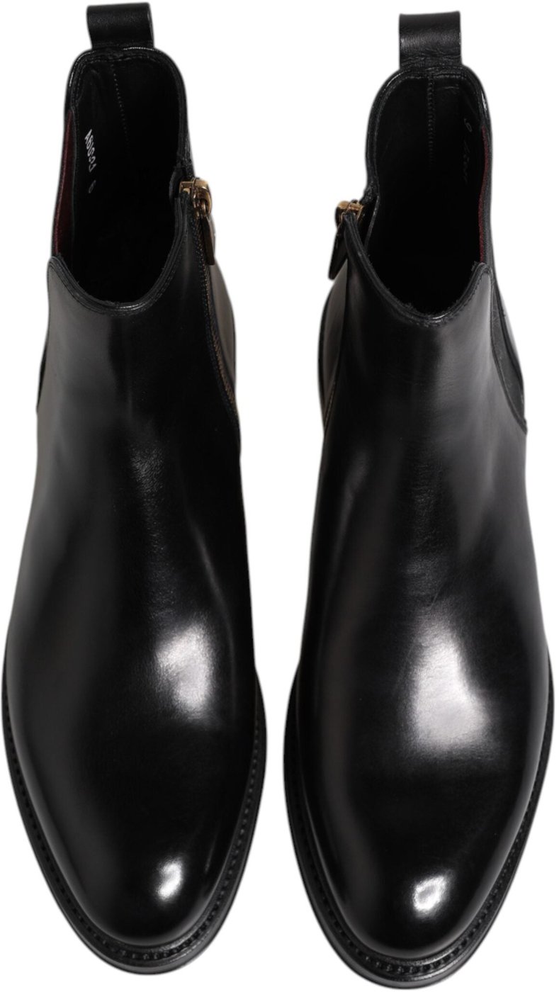 Dolce & Gabbana Black Chelsea Leather Mid Calf Boots Shoes