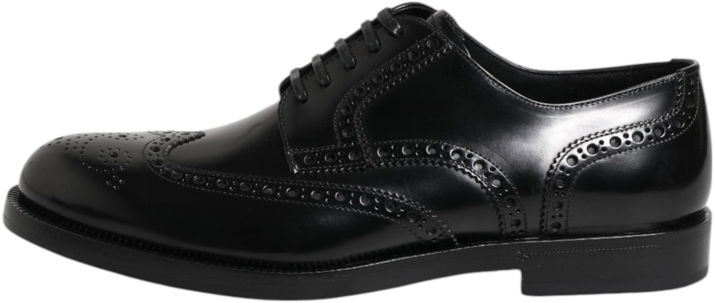 Dolce & Gabbana Black Leather Derby Wingtip Formal Shoes