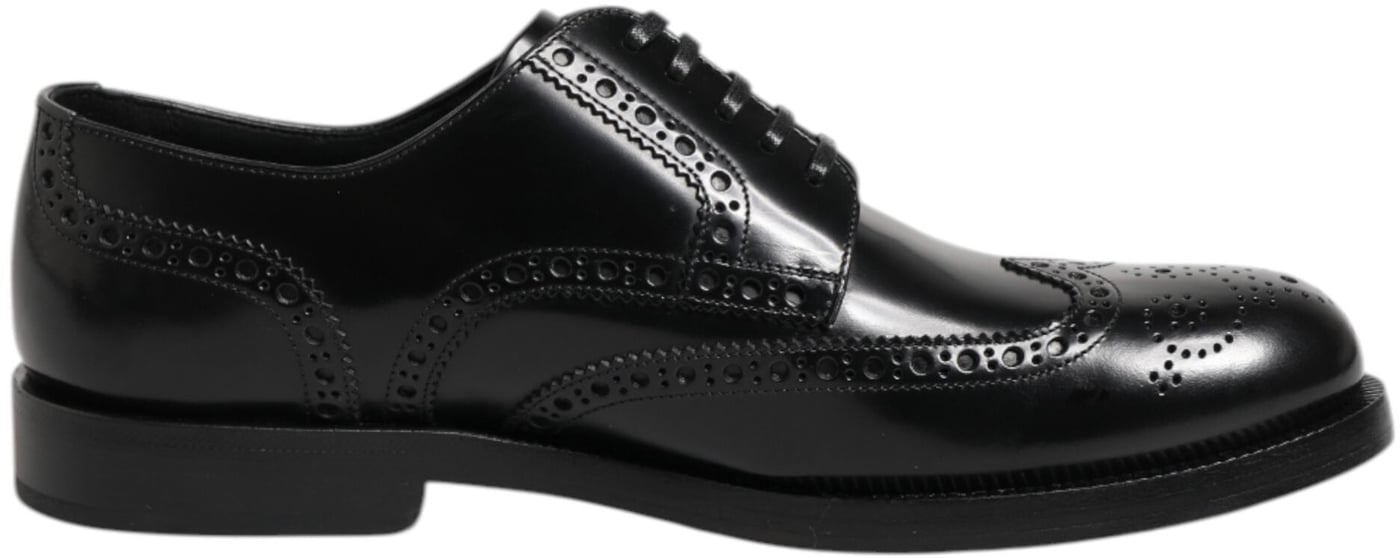 Dolce & Gabbana Black Leather Derby Wingtip Formal Shoes