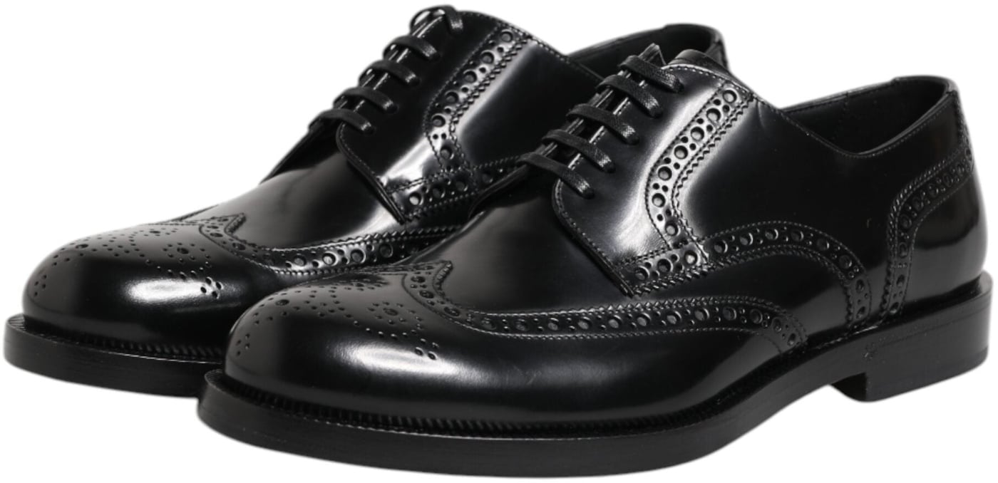 Dolce & Gabbana Black Leather Derby Wingtip Formal Shoes