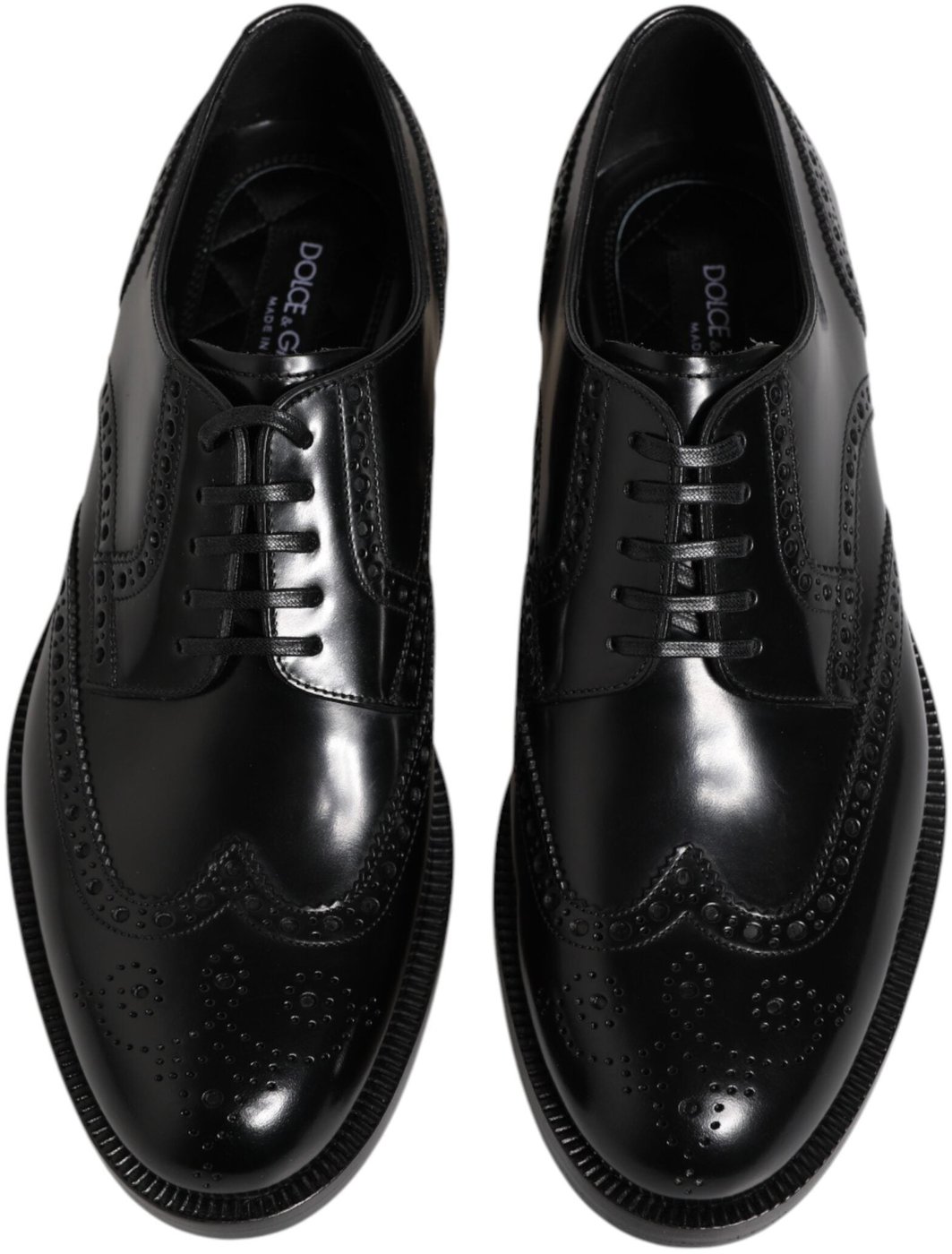 Dolce & Gabbana Black Leather Derby Wingtip Formal Shoes