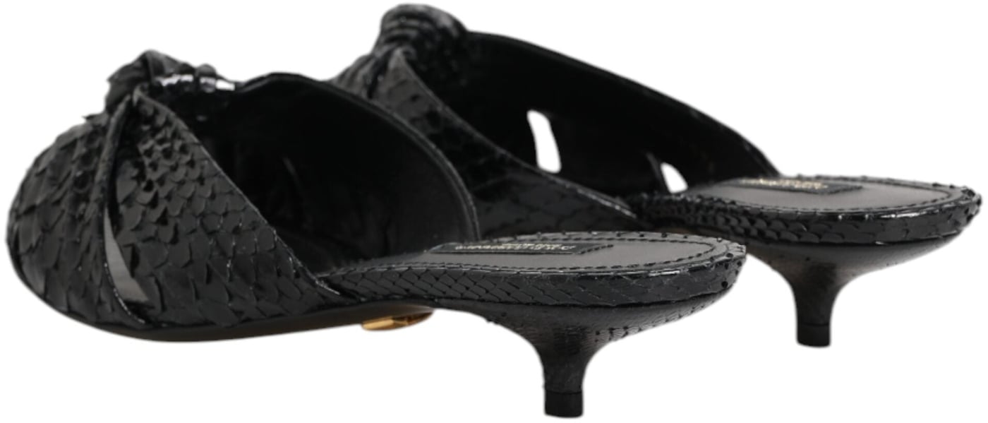 Dolce & Gabbana Black Leather Heels Slides Sandals Shoes
