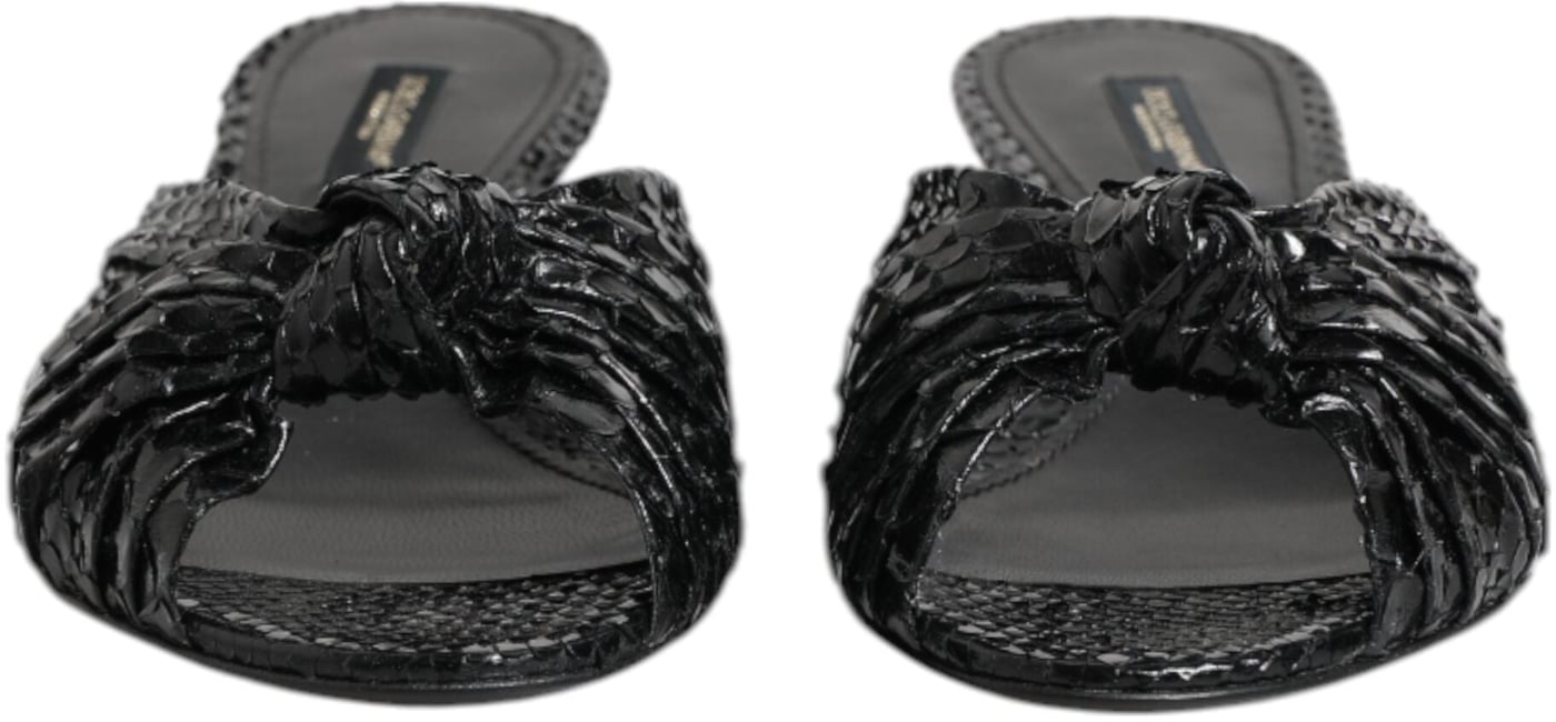 Dolce & Gabbana Black Leather Heels Slides Sandals Shoes