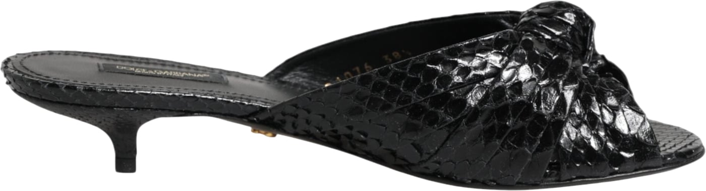 Dolce & Gabbana Black Leather Heels Slides Sandals Shoes