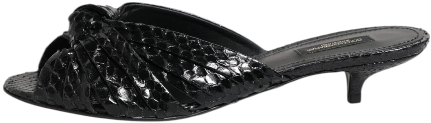 Dolce & Gabbana Black Leather Heels Slides Sandals Shoes