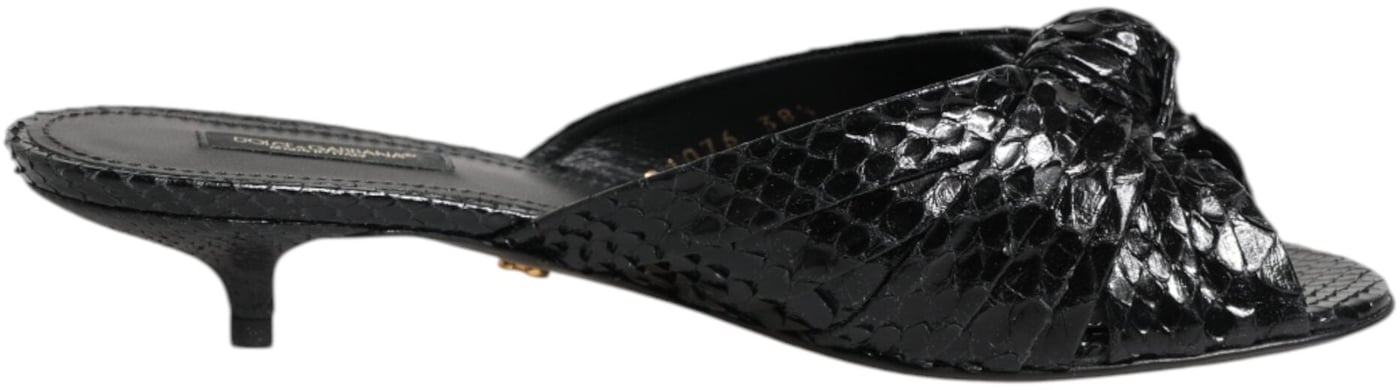 Dolce & Gabbana Black Leather Heels Slides Sandals Shoes
