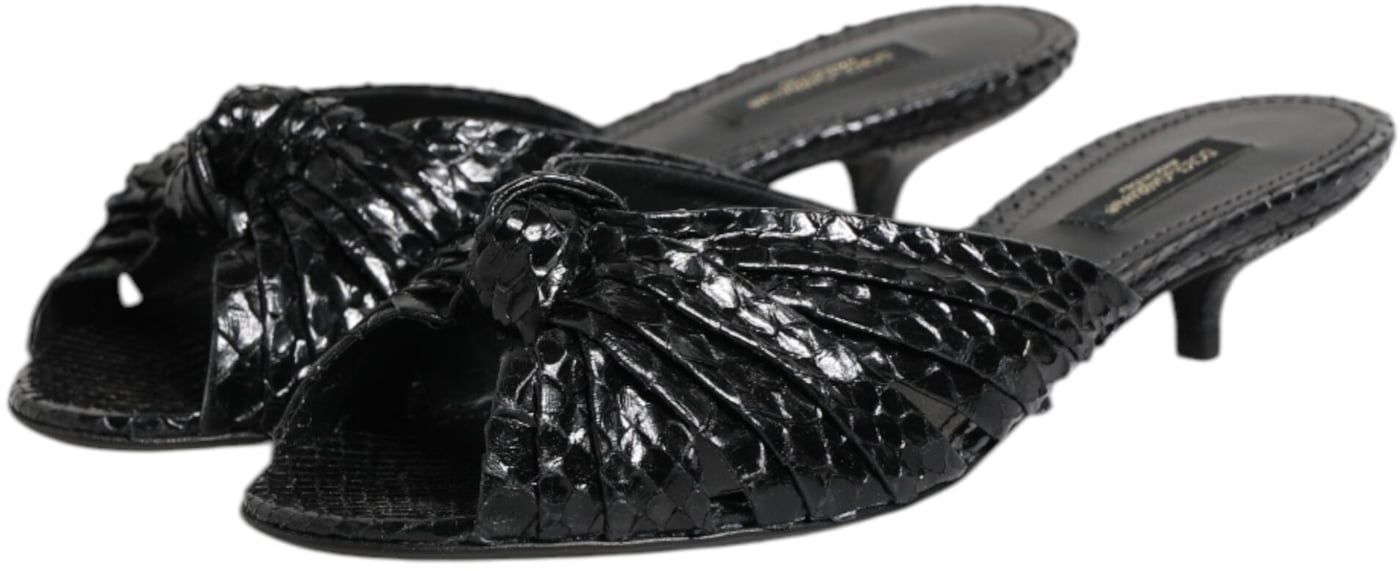 Dolce & Gabbana Black Leather Heels Slides Sandals Shoes