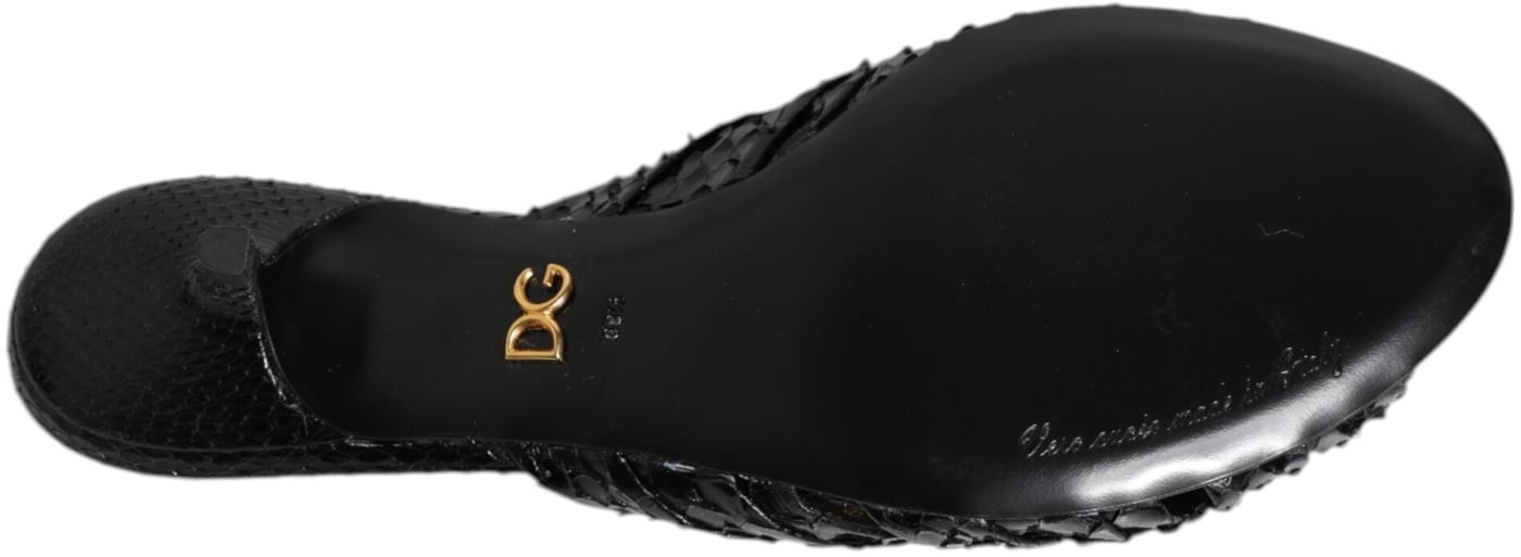 Dolce & Gabbana Black Leather Heels Slides Sandals Shoes