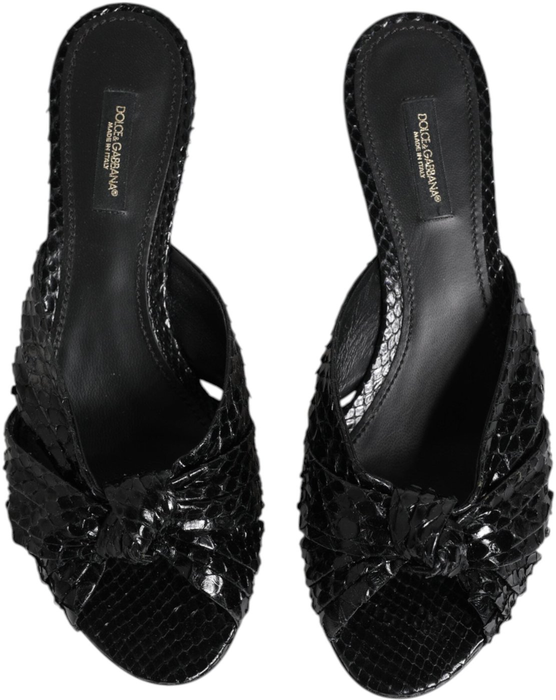 Dolce & Gabbana Black Leather Heels Slides Sandals Shoes