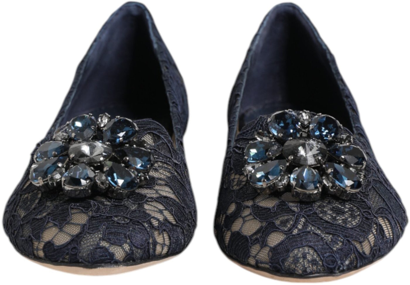 Dolce & Gabbana Blue Taormina Lace Crystals Flats Shoes