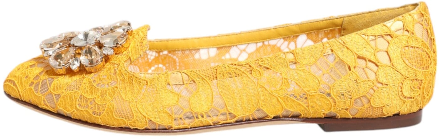 Dolce & Gabbana Yellow Taormina Lace Crystals Flats Shoes