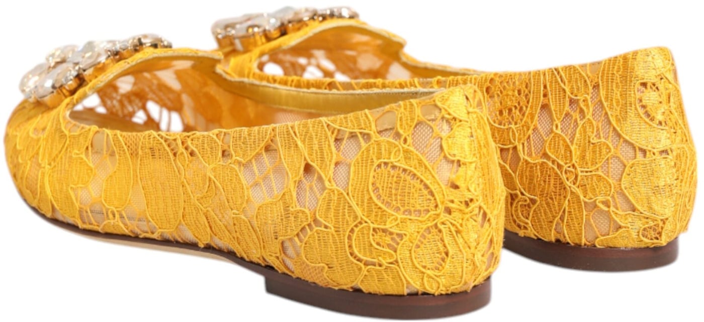 Dolce & Gabbana Yellow Taormina Lace Crystals Flats Shoes
