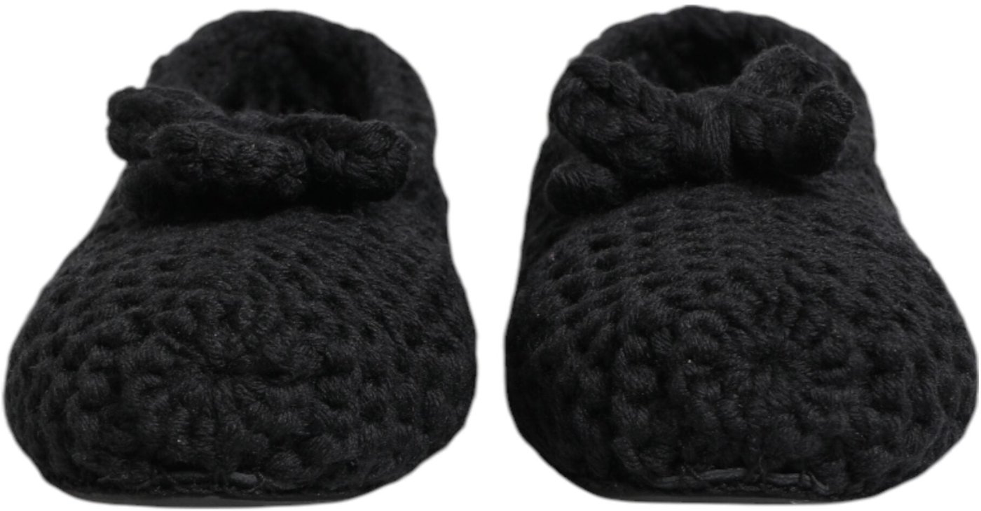 Dolce & Gabbana Black Wool Knit Slip On Ballerina Flats Shoes