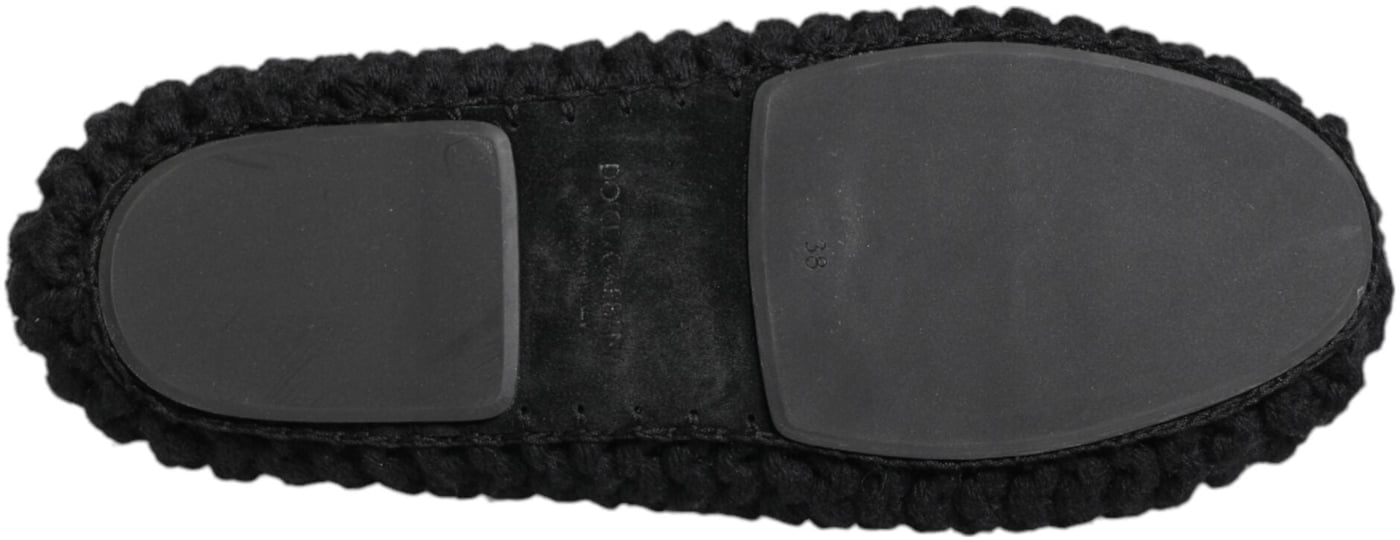 Dolce & Gabbana Black Wool Knit Slip On Ballerina Flats Shoes