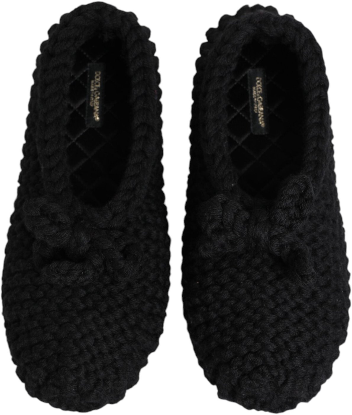 Dolce & Gabbana Black Wool Knit Slip On Ballerina Flats Shoes