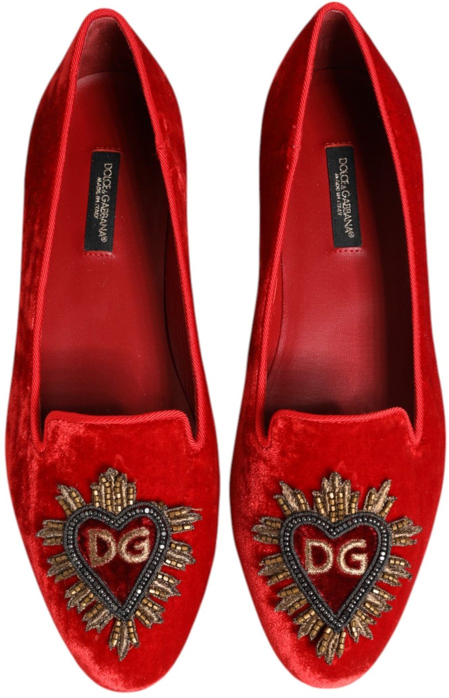 Dolce & Gabbana Red Velvet DG Heart Loafers Flats Shoes