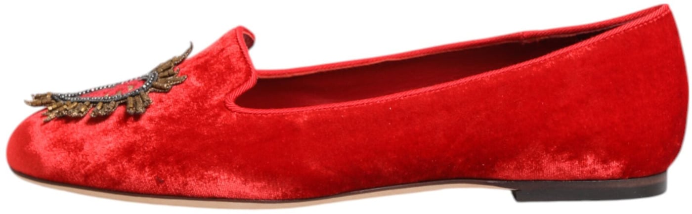 Dolce & Gabbana Red Velvet DG Heart Loafers Flats Shoes