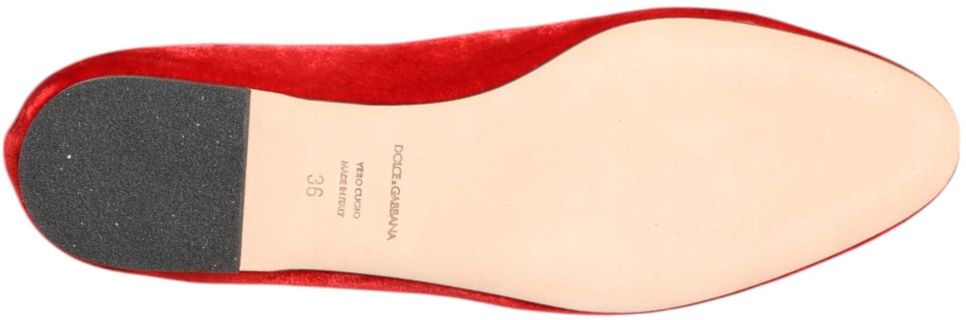 Dolce & Gabbana Red Velvet DG Heart Loafers Flats Shoes