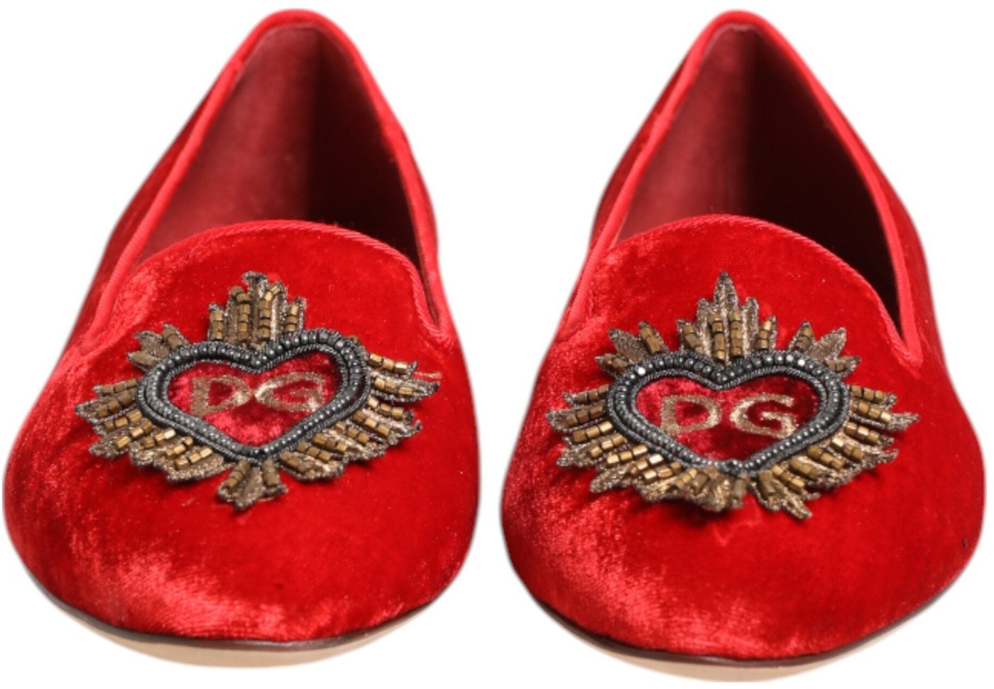 Dolce & Gabbana Red Velvet DG Heart Loafers Flats Shoes