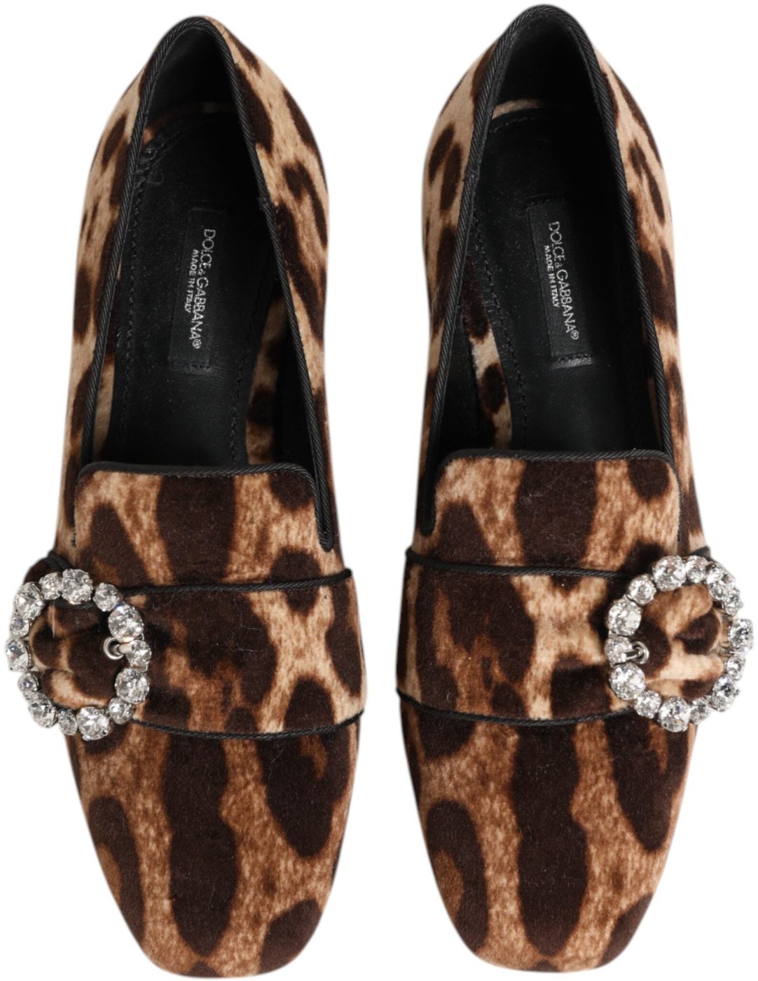 Dolce & Gabbana Brown Leopard Print Crystals Loafers Flats Shoes